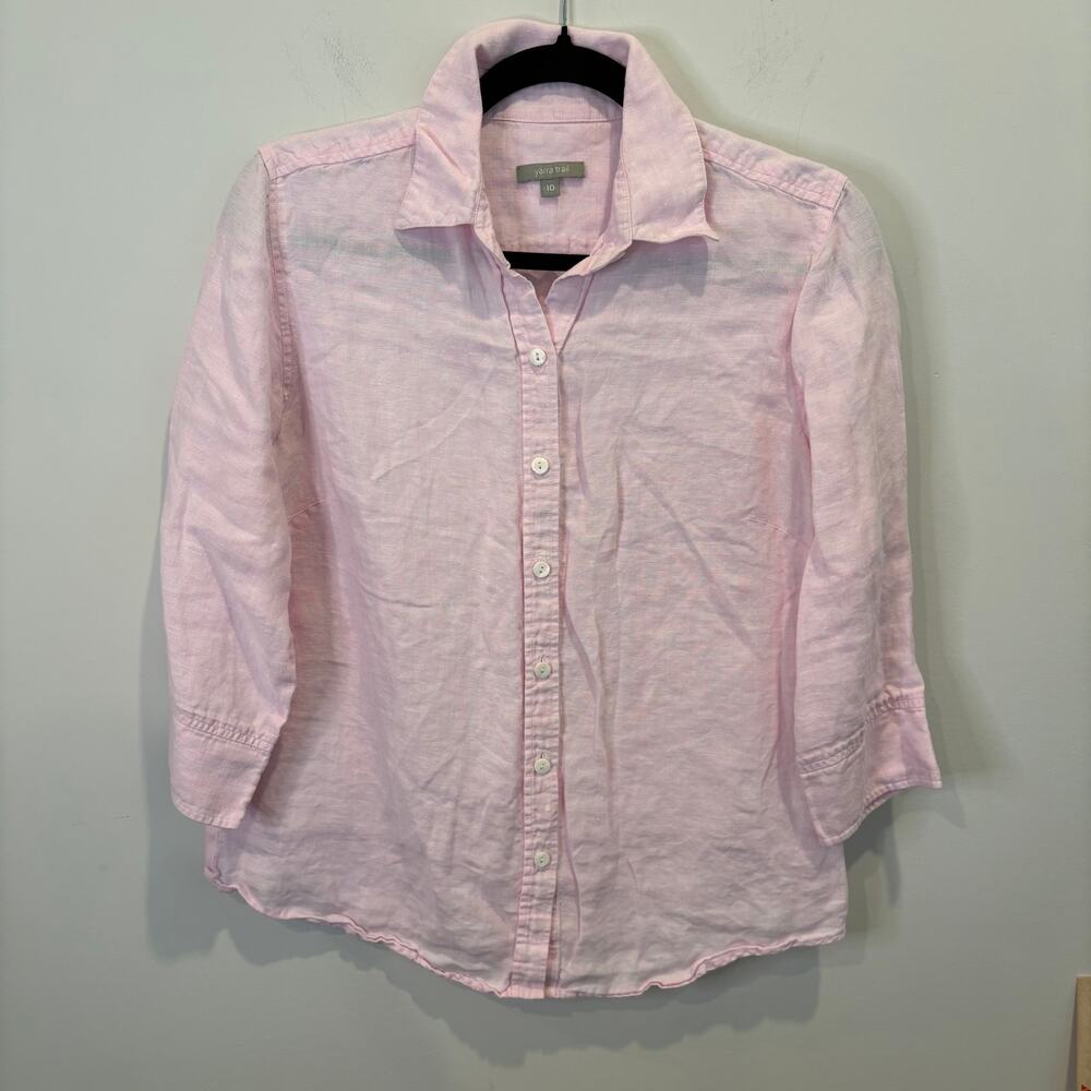 Yarra Trail Light Pink 3/4 Sleeve Linen Button Down Shirt 10